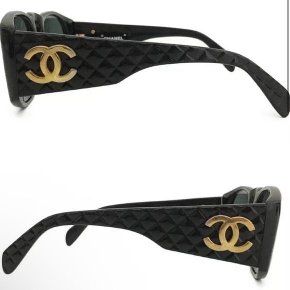 CHANEL Vintage 90s Quilted CC Logo Sunglasses 0003 Black + Box & Dust Bag - Picture 3 of 12